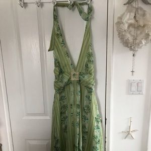 Green halter chiffon dress